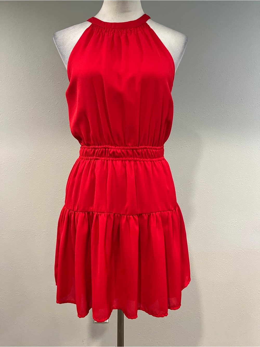 Japna Sleeveless Red Halter Tiered Mini Dress size medium